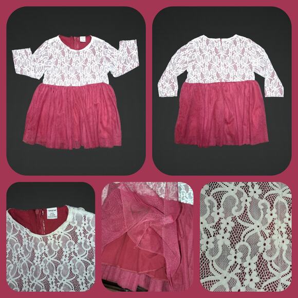 Baby Girls One Piece Burgundy & White Winter Dress Size 9-12m - Picture 3 of 12